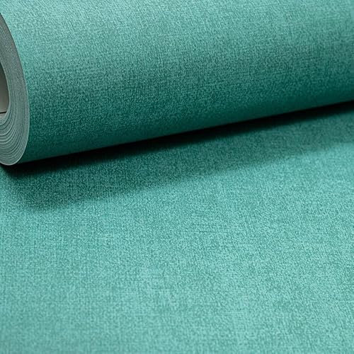 SOPHIE LAURENCE Plain Green Linen Effect Vinyl Wallpaper - Smooth Finish, Paste The Wall, Washable, Peelable, 0.53m x 10.05m