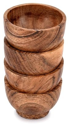 Kimona Suppenschüssel Akazie Runde Schale Holzschale für Gewürze, Dip Soße, Nüsse, Süßigkeiten und mehr Prise Schüsseln für Salat Nüsse Dips Gewürze Süßigkeiten (4er Set) (7,6 x 7,6 x 5,1 cm)