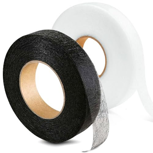 Generic 2 Set 64M Wonder Web Hemming Tape, 2cm Wide, Iron on Hemming Tape Double Sided Adhesive Fabric Roll for Sewing, Crafts, and Clothes Repair (Black, White)