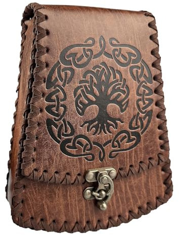 HiiFeuer Gürteltasche aus nordisch geprägtem Kunstleder, Mittelalterliche Retro-Gürteltasche Vintage Portable Schnalle Gürteltasche für Ren Faire (Braun B)