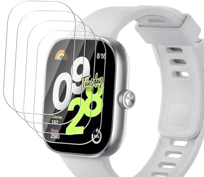 Jewloofa Vetro Temperato per Xiaomi Redmi Watch 4 (1.97) Pellicola Protettiva [4 Pezzi], Anti-Impronte/Durezza 9H, Protezione Schermo per Redmi Watch 4 (1.97)
