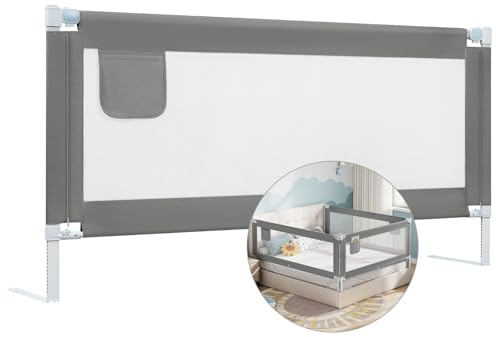WOLTU Barandilla de Seguridad Niños, Barrera Cama Infantil, Protección Contracaídas, Barrera Seguridad Niños, para Colchones de Largo 180 cm y Espesor Entre 5-30 cm, Doble Bloqueo, Gris Oscuro