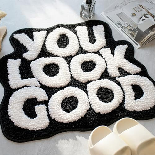 KOEXM You Look Good Badematte, Badezimmerteppich, lustig, niedlich, rutschfest, Mikrofaser, saugfähig, waschbar, adrett, cool, kleiner Duschteppich für Badewanne, Waschbecken, 78,7 x 61 cm, Schwarz