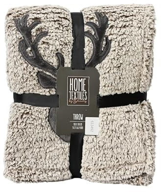 Kaemingk Kuscheldecke Winterdecke 130x170cm mit Hirschkopf Motiv 1 Stück - warme Sofadecke mit Tiermotiv - Weihnachtsdecke Wohndecke Decke - Grau