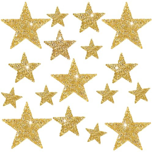 ZEYIYER Patches zum Aufbügeln 24 Stück, Stern Aufnäher, Aufnäher-zum-Aufbügeln, Aufbügelbilder Star Iron on Patches Sterne Bügelbilder-Patches, Flicken-zum-Aufbügeln Gold Pailletten zum Aufbügeln