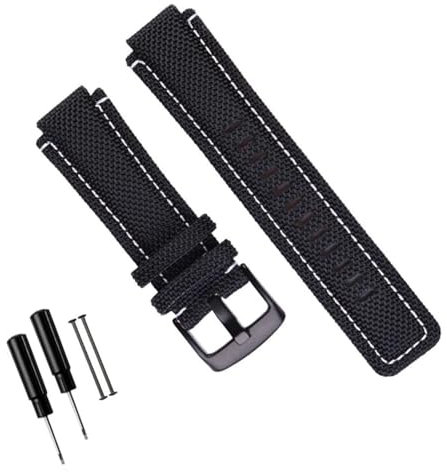 INSTR 24 * 16 mm Nylon-Leder-Uhrenarmband für Timex T2N720 T2N721 TW2T76500 6300 6400 Series Uhrenarmband für Männer und Frauen(Black-black Buckle)