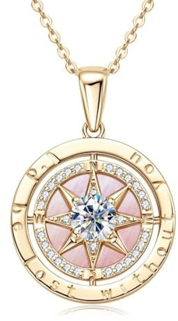 ROUGEMONT Damen Kompass Halskette,Moissanit mit Echtheitszertifikat, 925 Sterling Silber, 18K Gold, Glücksbringer Halskette, Moissanit 1,0ct, Geschenk, Anhänger Halskette,Talisman,