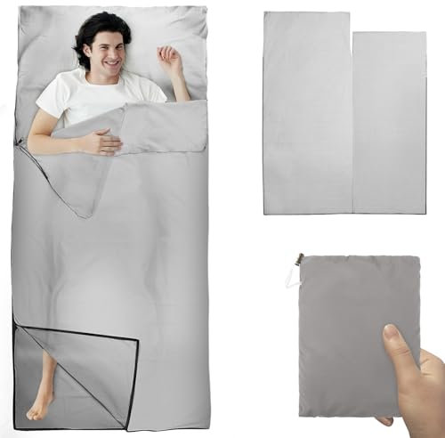 Saco de Dormir de Verano para Cabaña, 220 x 90 cm Saco de Dormir Ultraligero,Cremallera Bidireccional,Tamaño Pequeño,Color Gris