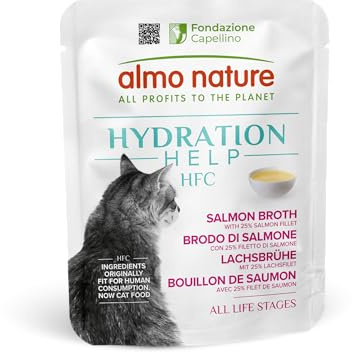 almo nature HFC Hydration Help, Nassfutter für Katzen – Lachsbrühe und Lachsfilet – Human-Grade, glutenfrei, Monoprotein, 50 g, 24 Stück, 1,2 kg
