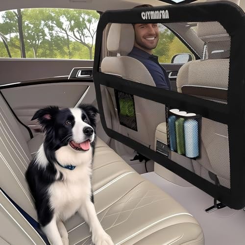 Barrera Protectora para Perros para Asiento Trasero y Maletero con Cubierta Más Ancha, Ajuste Universal para Coche y SUV, Rejilla Separadora para Perros con Red Transparente y Marco Metal Estable