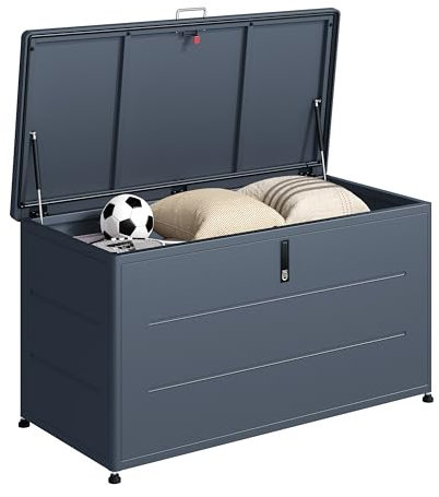 DWD® Premium Storage Box | Garden Metal | 460L | Lockable Gas Lift | Wide Open Lid | 135x67x74cm | Container Outdoor Patio Balcony | Grey Anthracite | Secure | Waterproof Trunk | Anti Corrosion |