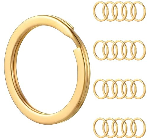 Yuanchu 20 Stück Schlüsselringe Edelstahl, 25mm Gold Schlüsselring Runde Keyring Flacher Schlüsselanhänger Ring Schlüssel Zubehör für DIY Home Auto Office Schlüssel Kunsthandwerk Ornamente(Gold)