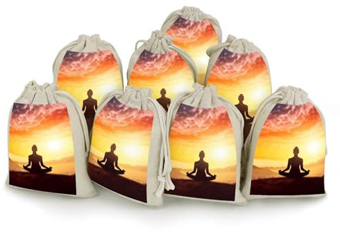 STVNKML Geschenktüten mit Kordelzug, für Yoga, Meditation, Baumwollleinen, Partygeschenke, für dekorierte Veranstaltungen, 8 Stück