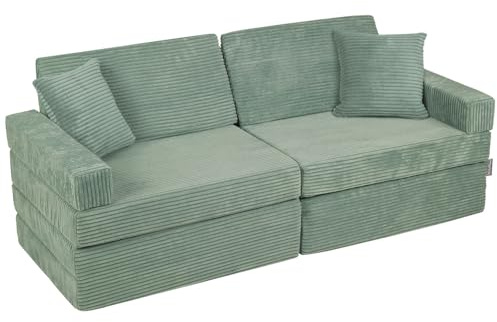 KiddyMoon Foam Sofa With 2 Pillows For Children Multifunctional Mattress Armchair Kids Foldable Bed Folding Toddler Couch Chair For Playroom, Green