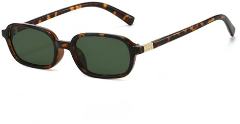 JCTAIFOO Retro Kleine Rechteckige Sonnenbrille für Damen und Herren, Vintage Schmalem Rahmen Quadratische Brille (Leopard/Dunkelgrün)