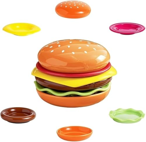 Set di piatti per hamburger impilabili a 6 strati, mini piatti piani per hamburger, carino hamburger, contenitore per salsa di hamburger, antipasto, snack