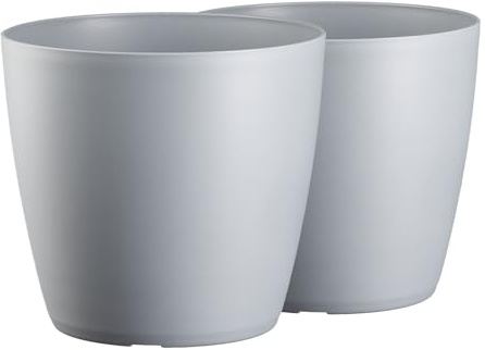 Tymar Lot de 2 pots à fleurs, pots à plantes en plastique, moderne, mat, forme ronde (gris, ø 40 cm)