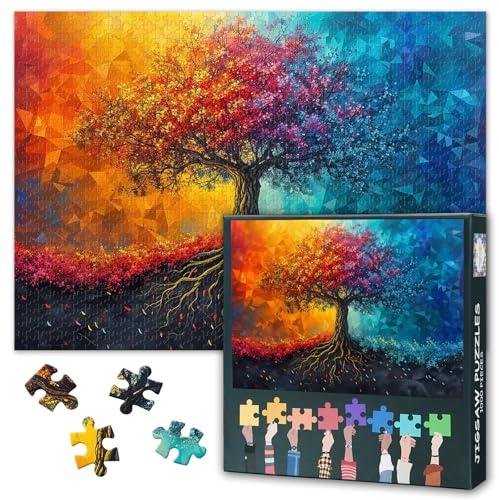 Bunte Baum Puzzles 1000 Teile Für Erwachsene – Herausforderndes Puzzle Für Erwachsene Kunstwerk Dekoration Intelligenz Bunte Baum Puzzles Für Familien Indoor Spiele 50cmx70cm