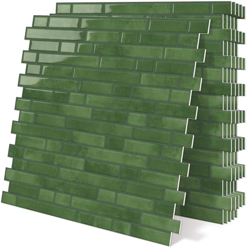DEWOO Klebefliesen Küche Grün Wandfliesen Selbstklebende Fliesen 10-Stück | 3d,Dicker,Plastik,Vinyl,Küchenrückwand,Wand,Bad,Küchenwand,(30,5 x 30,5 cm)