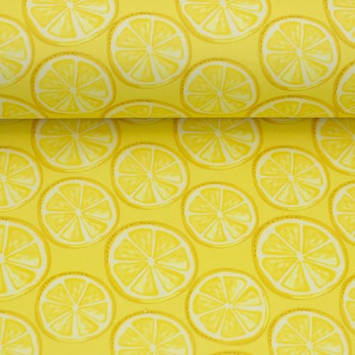Baumwollstoff Früchte – Orangen, Kirschen, Erdbeeren – 8 fruchtige Designs – 100% Baumwolle – Ökotex zertifiziert – Meterware ab 50 cm – Stoff für Kleidung & Deko (Zitronen, gelb)