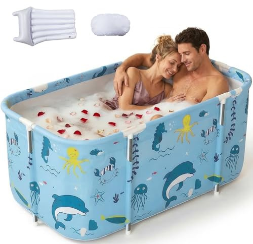 Bañera plegable de 140 cm, accesorio portátil para baño de hielo y remojo, piscina plegable con estructura de acero inoxidable, bañera de asiento que ahorra espacio
