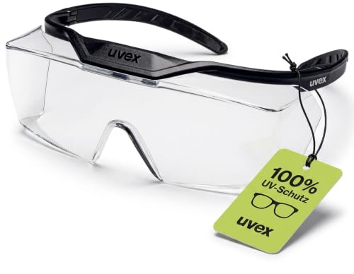 Uvex OTG plus - Schutzbrille - Bügelbrille mit 100% UV-Schutz - Innen beschlagfrei, beideseitig extrem kratzfest & metallfrei - transparent - schwarz