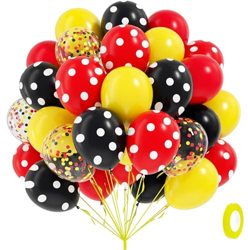 Koboko 30 Stück Luftballons Rot Schwarz Gelb, 12 Zoll Weiß Dot Ballons Rot Schwarz, Rote Gelbe Luftballons Geburtstag, Gelb Rote Schwarze Konfetti Luftballon Girlande für Ladybug Geburtstag Party Deko