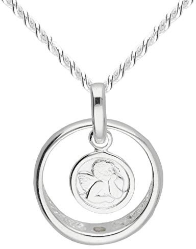 Löb 925 Silber Halskette Ring Engel Anhänger Zirkonia Stein Taufkette, Damen Kette Taufe Kommunion Firmung Konfirmation Schutzengel Engelsflügel