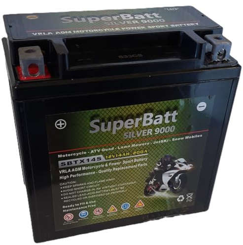 SuperBatt SBTX14S YTX14-BS YTX14BS VRLA AGM High Power Motorcycle Battery 12V 14AH 200A - L 150mm X W 86mm X H 146mm - Factory Sealed Ready to Fit & Use No Spill - Motorbike, ATV Quad, Scooter