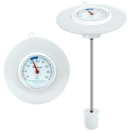 Poolthermometer Schwimmend Pool Thermometer, Weiß Analoges Schwimmbadthermometer, Leicht Ablesbar Wasserthermometer, Ohne Batterie, IPX6 Wasserdicht Badethermometer Badewanne für Schwimmbad
