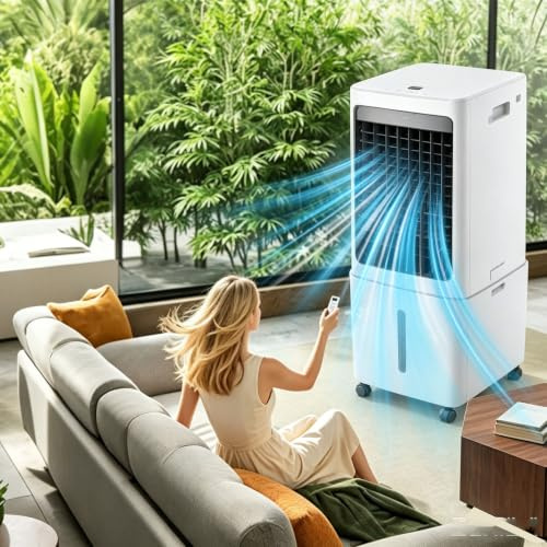 Portable Air Conditioners 12L, Swamp Cooler Portable AC Unit for Room, Windowless Cooling Fan That Blow Cold Air with Remote, 3 Speeds, 7.5H Timer, 2 Ice Packs, for Bedroom Garage