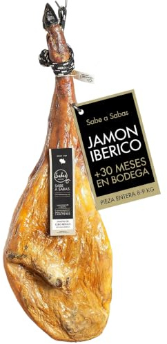 Jamon Iberico Pieza Entera 8-9 Kg de Cebo 50% Raza Curacion 30 Meses | Madurado en bodega natural, sin gluten, ideal jamonero, tabla gourmet, regalo navideño, cesta para celebraciones