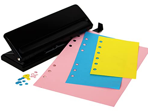 ALMADIH 6fach Locher, verstellbare Abstände für DIN A5 A6 und A7 aus Metall, schwarz - Zubehör für alle ALMADIH Terminplaner, Organizer und Kombimappen - Ersatz Einlagen (6er Locher)