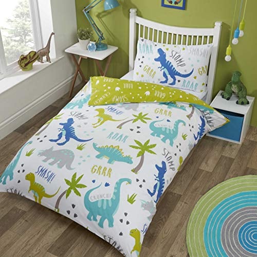 Rapport Roarsome Dinosaur Reversible Duvet Cover Set for Kids | Vibrant Dino World Bedding | Soft Cotton Blend Toddler Size