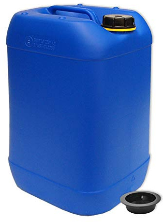 plasteo® Bidón de agua para bebidas de 30 litros con tapa de rosca (DIN 61), sin BPA, apto para alimentos, portátil y resistente, para interior y exterior, fabricado en la UE, color azul + cierre