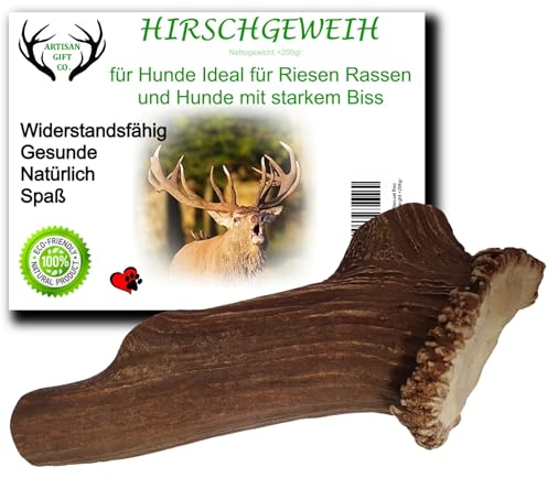 ARTISAN GIFT CO Hundesnack Rothirsch Geweih Kausnack -100% Natürlicher - Mindestgewicht 295 Gramm (XXL - 1 stück)