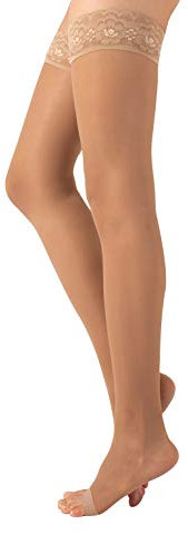 CALZITALY Zehenfreie Medizinische Halterlose mit Starker Abgestufter Kompression 18-22 mm/Hg | Schwarz, Hautfarbe | S, M, L, XL | 140 DEN | Made in Italy (S, Skin)