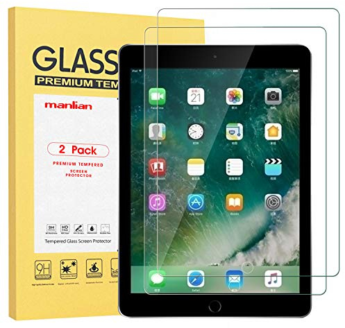 manlian 2-Stück für Panzerglas kompatibel mit Apple iPad 5/6 Generation, iPad Air 1/2, iPad Pro 9.7 Zoll. Gehärtetem Glas Displayschutzfolie.