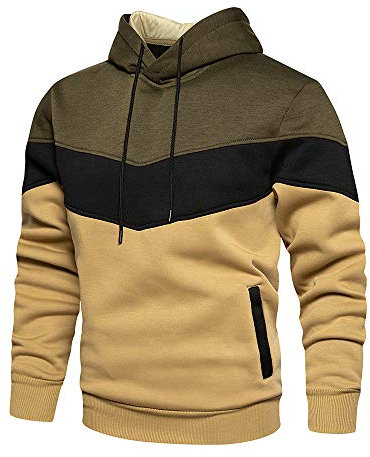 MANLUODANNI Men's Hoodies Pullover Hooded Sweatshirt Patchwork Top Casual Hoody with Pocket Army Green L