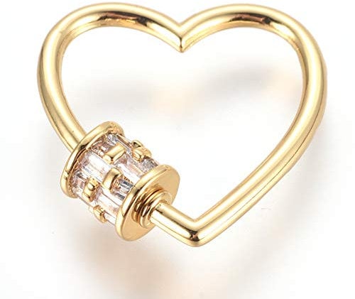 Cheriswelry 3pcs Heart Cubic Zirconia CZ Brass Carabiner Hook Screw Clasps Gold Connector Closure Findings for Jewellery Keyrings Making Decorative Charms