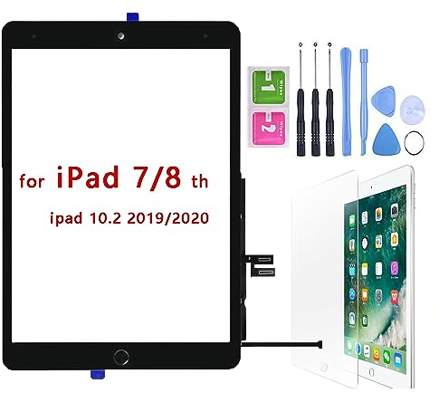 Hedywei Schermo Tattile di Ricambio per iPad 7 Gen A2197 A2198 A2200 (2019 10.2 inch) Touch Screen Digitizer con Kit utensile (Nero)