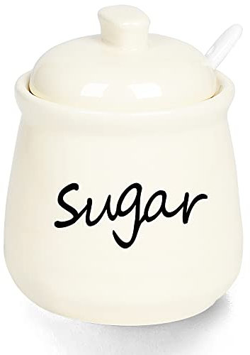 ONTUBE Keramik-Zuckerdose mit Deckel und Löffel, 355 ml, Beige