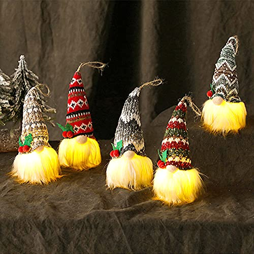 5 Stück Weihnachtswichtel Weihnachtsmann Gnom Plüsch Weihnachtsanhänger, Weihnachtszwerg mit LED Licht, Weihnachtsdeko Handgemachte Schwedischen Santa, Weihnachtsbaum Dekoration