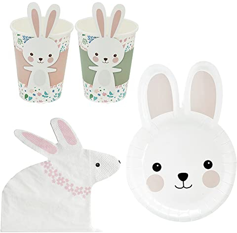 Willoo 44 Pièces Ensemble De Vaisselle De Fête, Vaisselle D'anniversaire, Vaisselle En Papier pour Les Mariages, Fêtes, Anniversaires, Baby Showers (Forme Lapin)