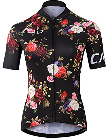 CATENA Radtrikot Damen Kurzarm Fahrradtrikot Moutainbike Tops Fahrradshirt Bikeshirts MTB Rennrad Radsport Bekleidung Atmungsaktiv Schnell Trocknend Einfarbig Cycling Jersey für Frauen, Schwarz, M