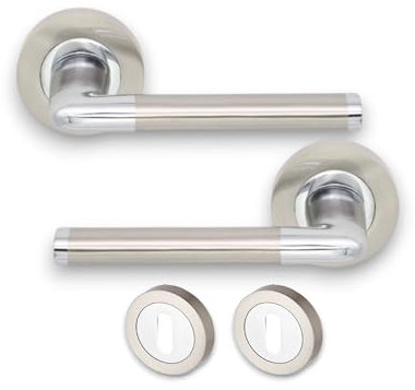 Infinity Decor Straight Oval Lever Door Handle Set with Escutcheons – 120mm Pull Handles in Dual Tone for Internal and External Use