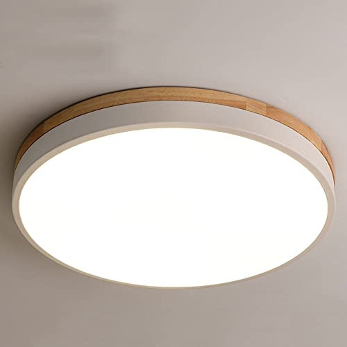 Modern LED Rund Deckenleuchte Kaltweiss 6000K Deckenlampe Weiss Metall Holz-Lampe Badlampe Macaron Multicolor Schlafzimmerlampe Galerie Toilette Flur Balkon Bad Küche,φ40CM