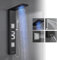 ROVOGO LED Duschpaneel mit Thermostat, 4-Funktionen (Regendusche, 2 Massagedüsen, Handbrause und Badewanneneinlauf), Edelstahl Duschpaneel mit Armatur, Schwarz