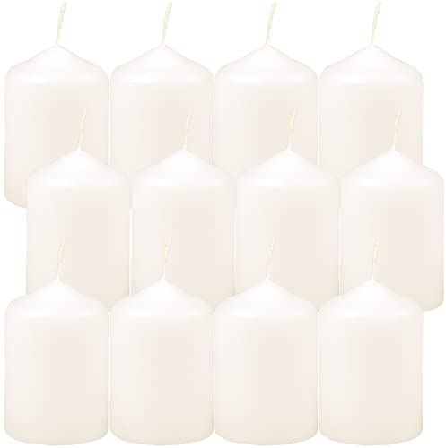 HS Candle Lot de 12 bougies piliers en cire ivoire - Diamètre : 4 cm x 6 cm - Plusieurs couleurs - Fabriquées en UE