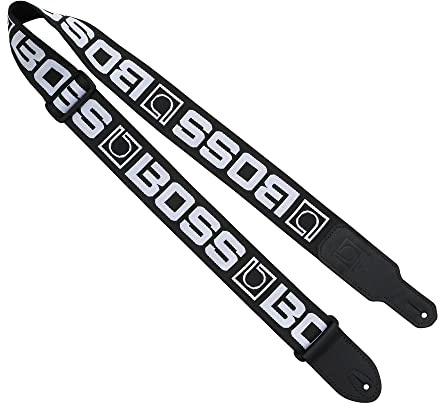 BOSS BSM-20-BW High Quality Instrument Straps in Black with White Logo | Featuring the BOSS Monogram Logo | Two-inch wide Polyester Material for Comfort and Durability | For Guitar, Bass & More